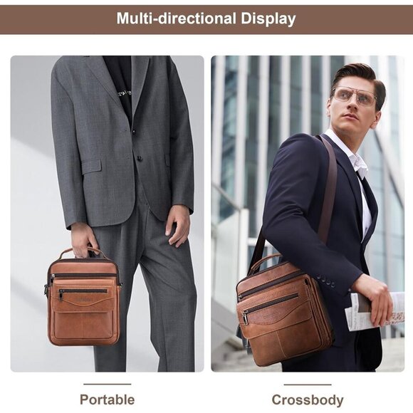 💫 Coscooa Leather Crossbody Bag Men Brown Messenger Satchel Travel Shoulder Bag - Picture 5 of 7